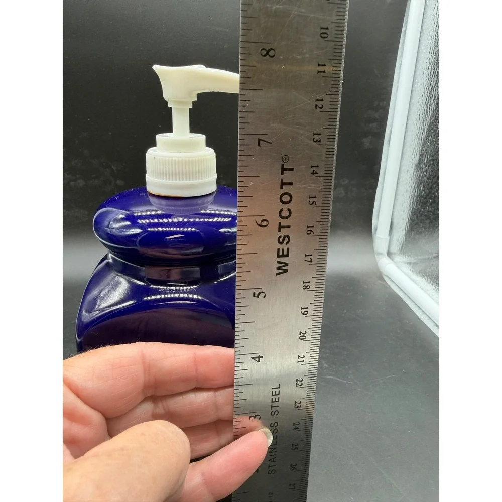 Cobalt Blue Ceramic Soap Dispenser Square Glossy Navy Lotion Pump Stoneware